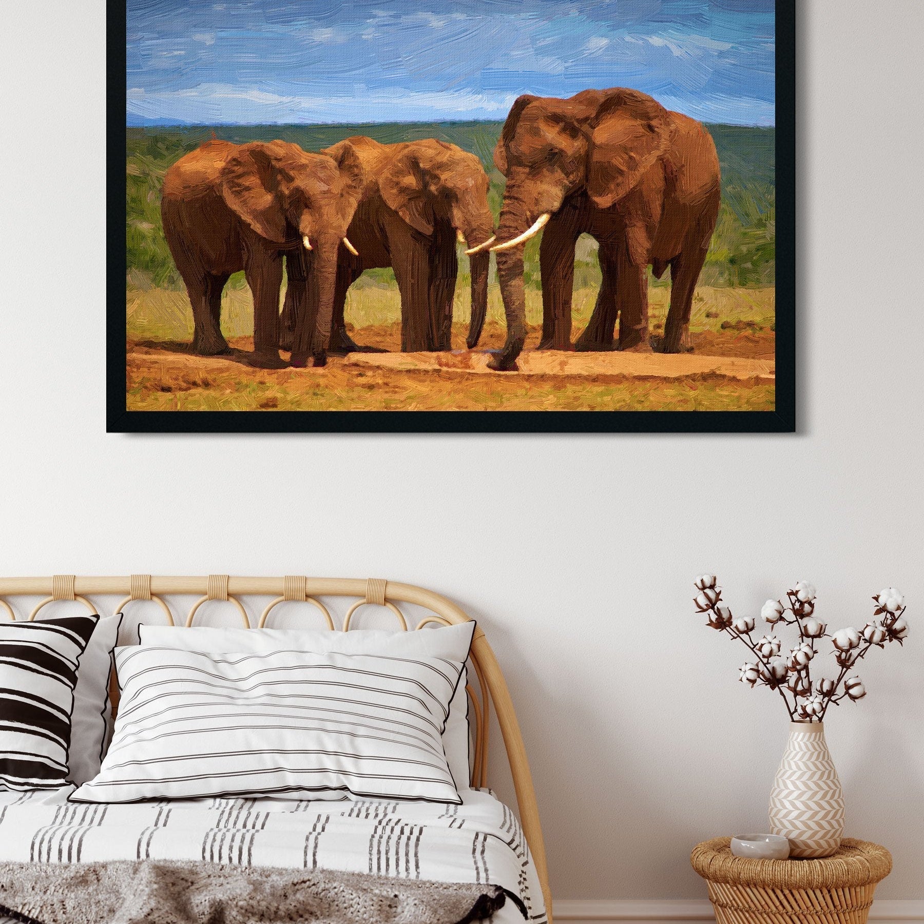 wild asian elephant family painting - Meri Deewar 3 : 2 Horizontal Premium Wall Art Canvas by MeriDeewar