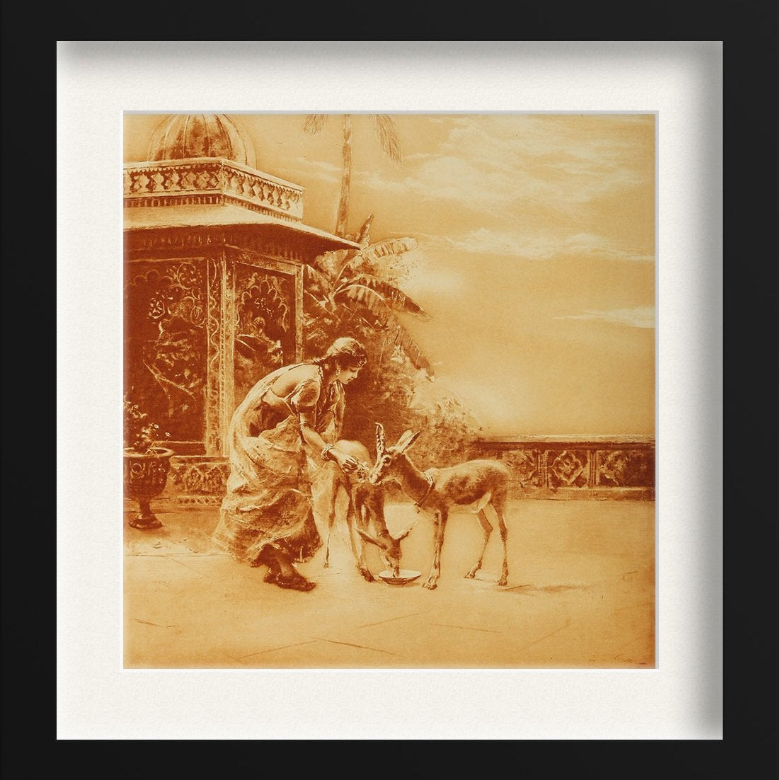 Woman and Deers Painting - Meri Deewar 1 : 1 Square Premium Wall Art Canvas by MeriDeewar