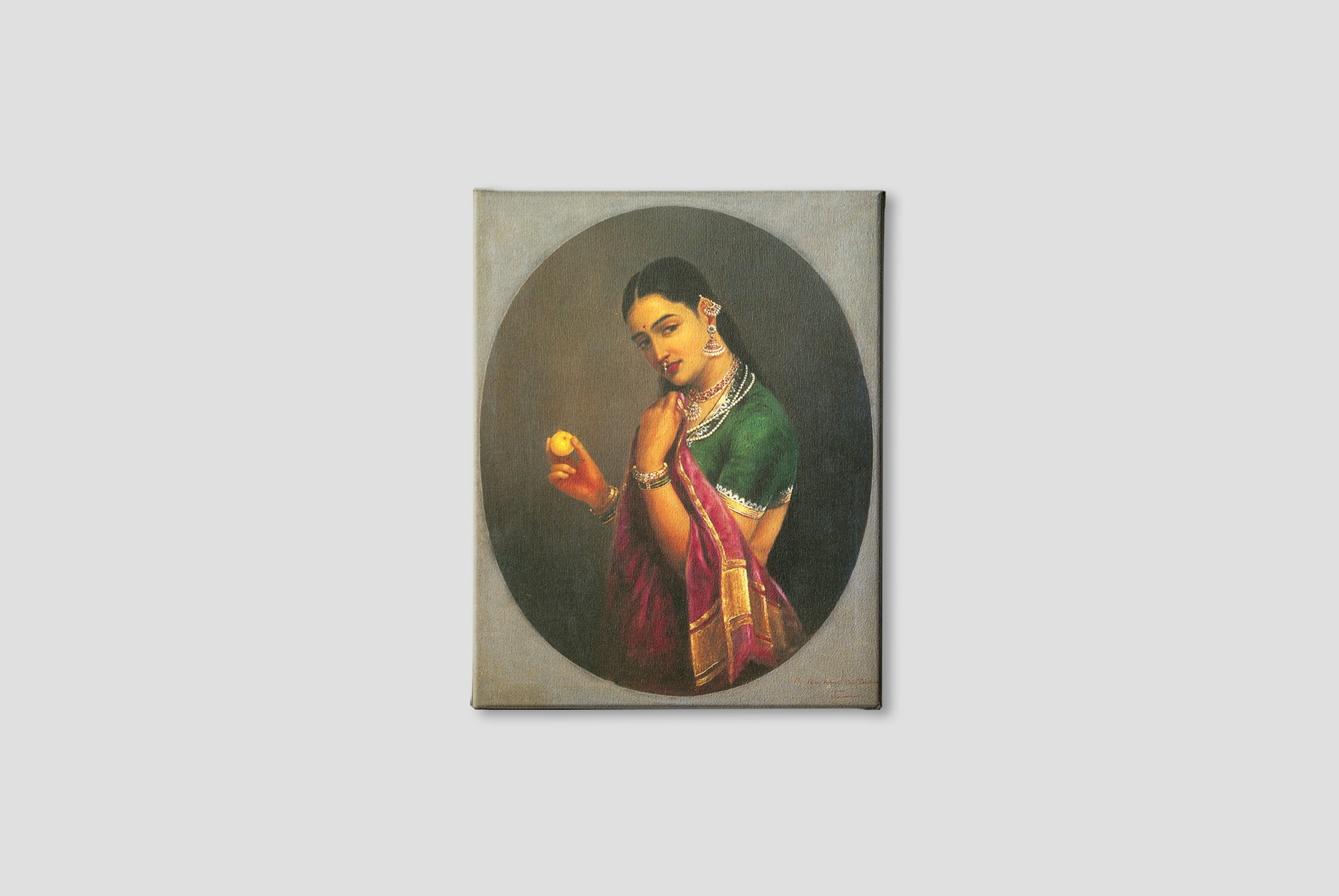 Woman Holding A Fruit Painting - Painting - Meri Deewar 4 :5 Vertical Premium Wall Art Canvas by MeriDeewar