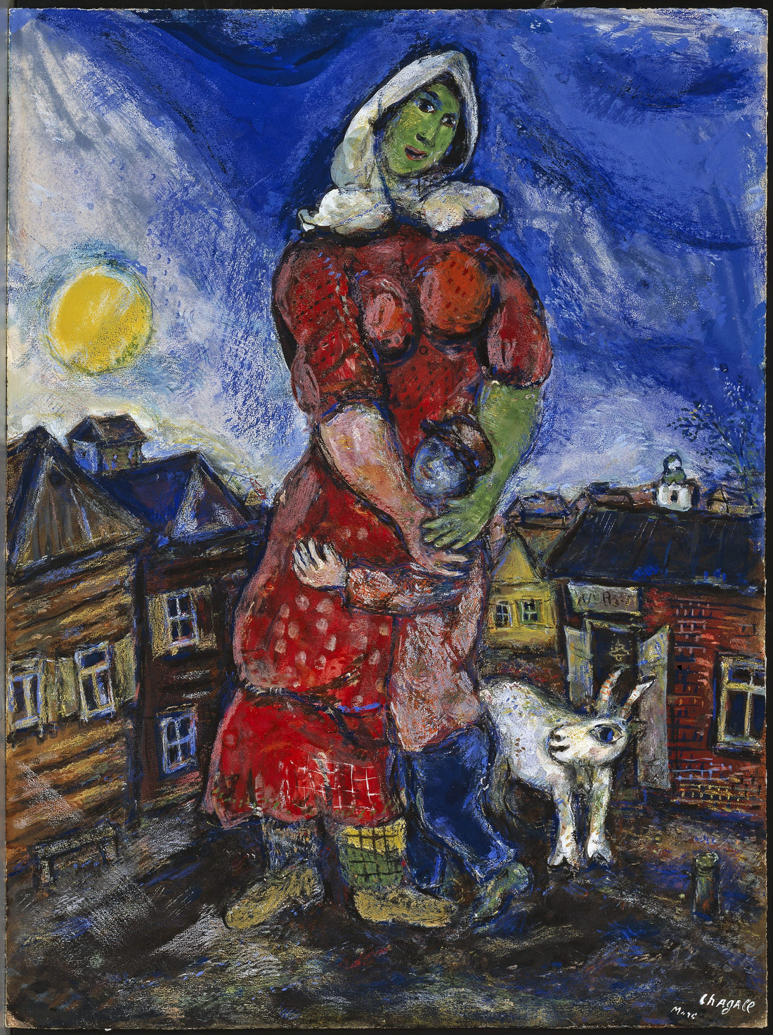 Woman Hugging Her Child Painting - Meri Deewar 3 : 4 Vertical Premium Wall Art Canvas by MeriDeewar