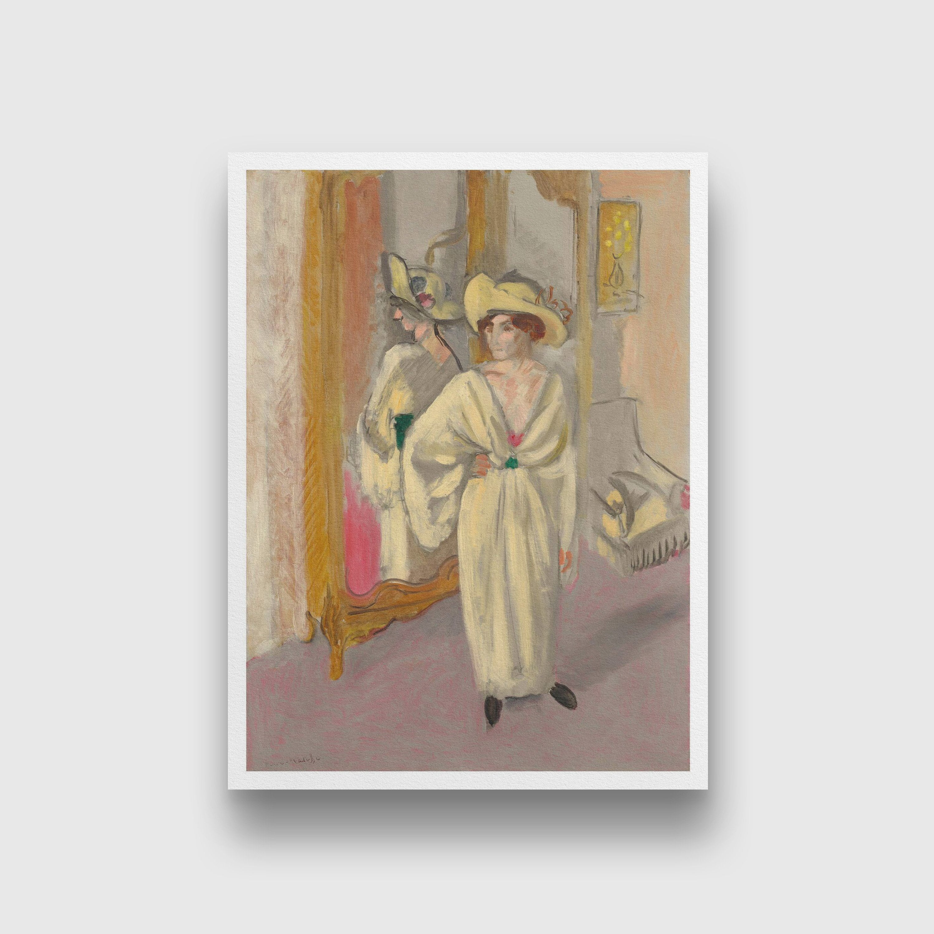 Woman In White Standing In Front of a Mirror Painting - Meri Deewar 4 X 5.5 Vertical Premium Wall Art Canvas by MeriDeewar