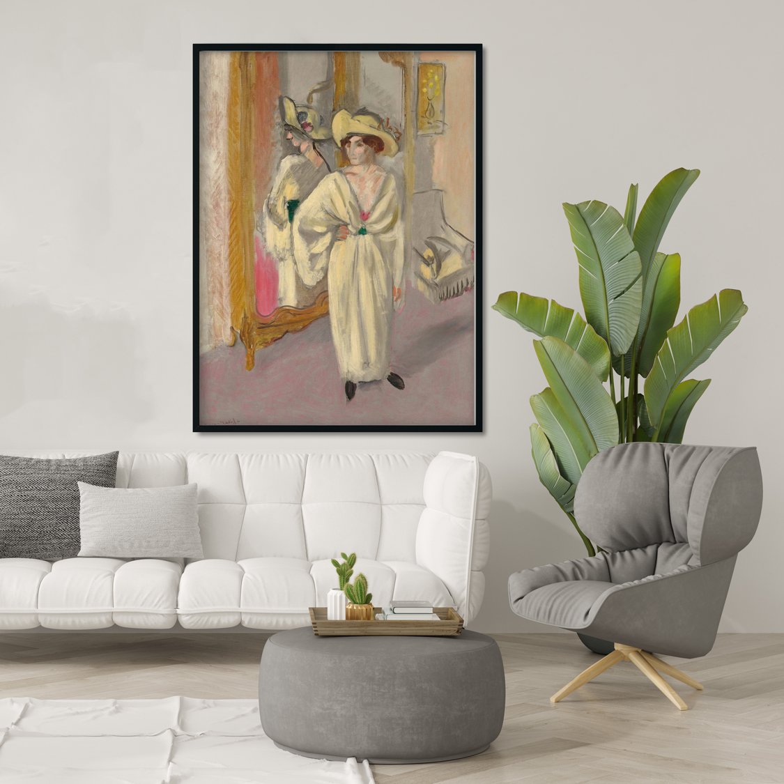 Woman In White Standing In Front of a Mirror Painting - Meri Deewar 4 X 5.5 Vertical Premium Wall Art Canvas by MeriDeewar