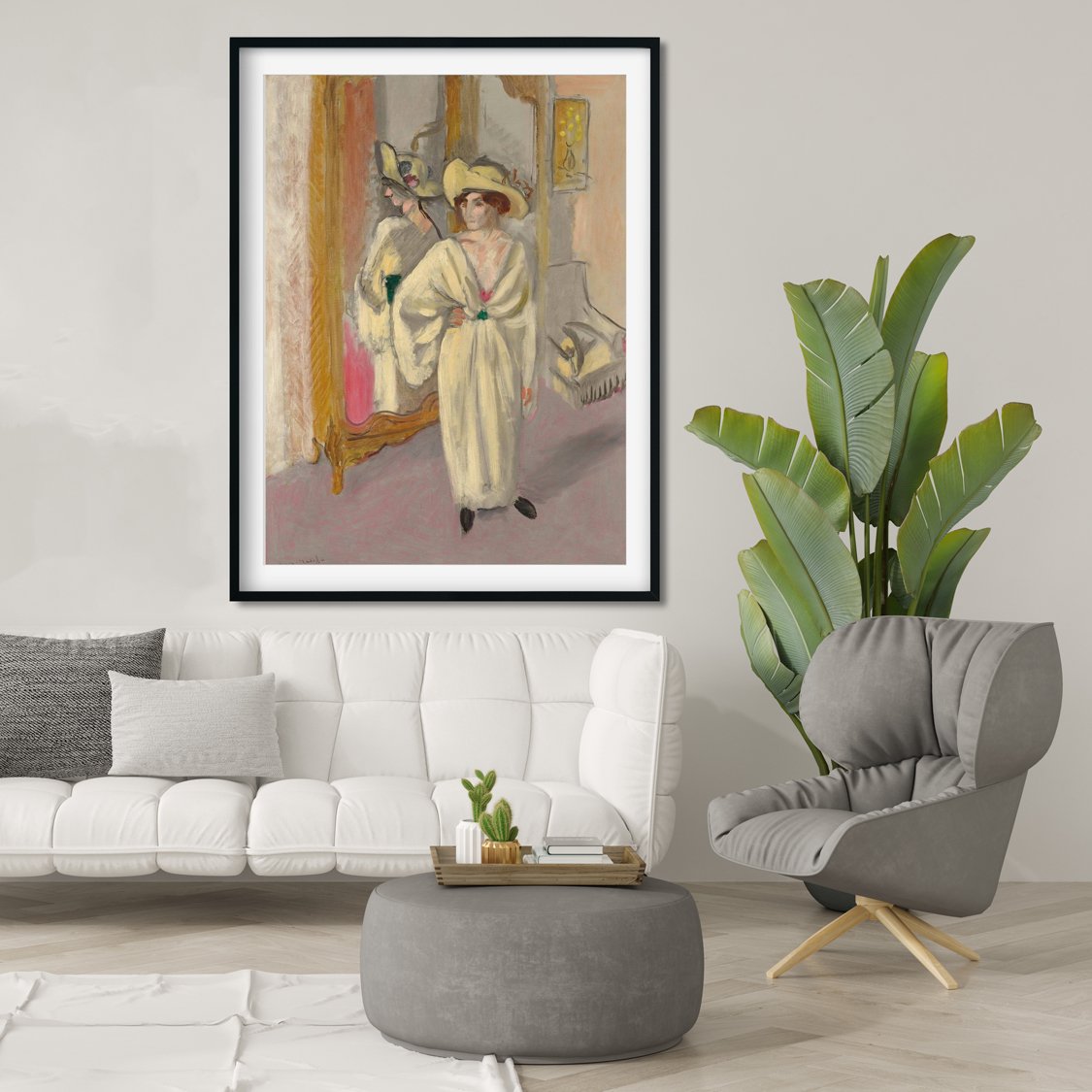 Woman In White Standing In Front of a Mirror Painting - Meri Deewar 4 X 5.5 Vertical Premium Wall Art Canvas by MeriDeewar