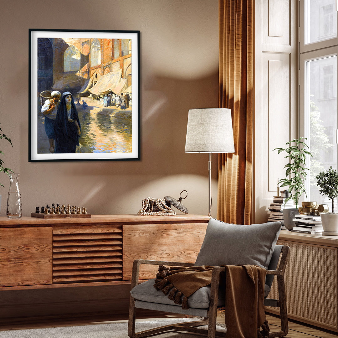 Woman's Bathing Place Oodeypore India Painting 4 :5 Vertical Premium Wall Art Canvas by MeriDeewar
