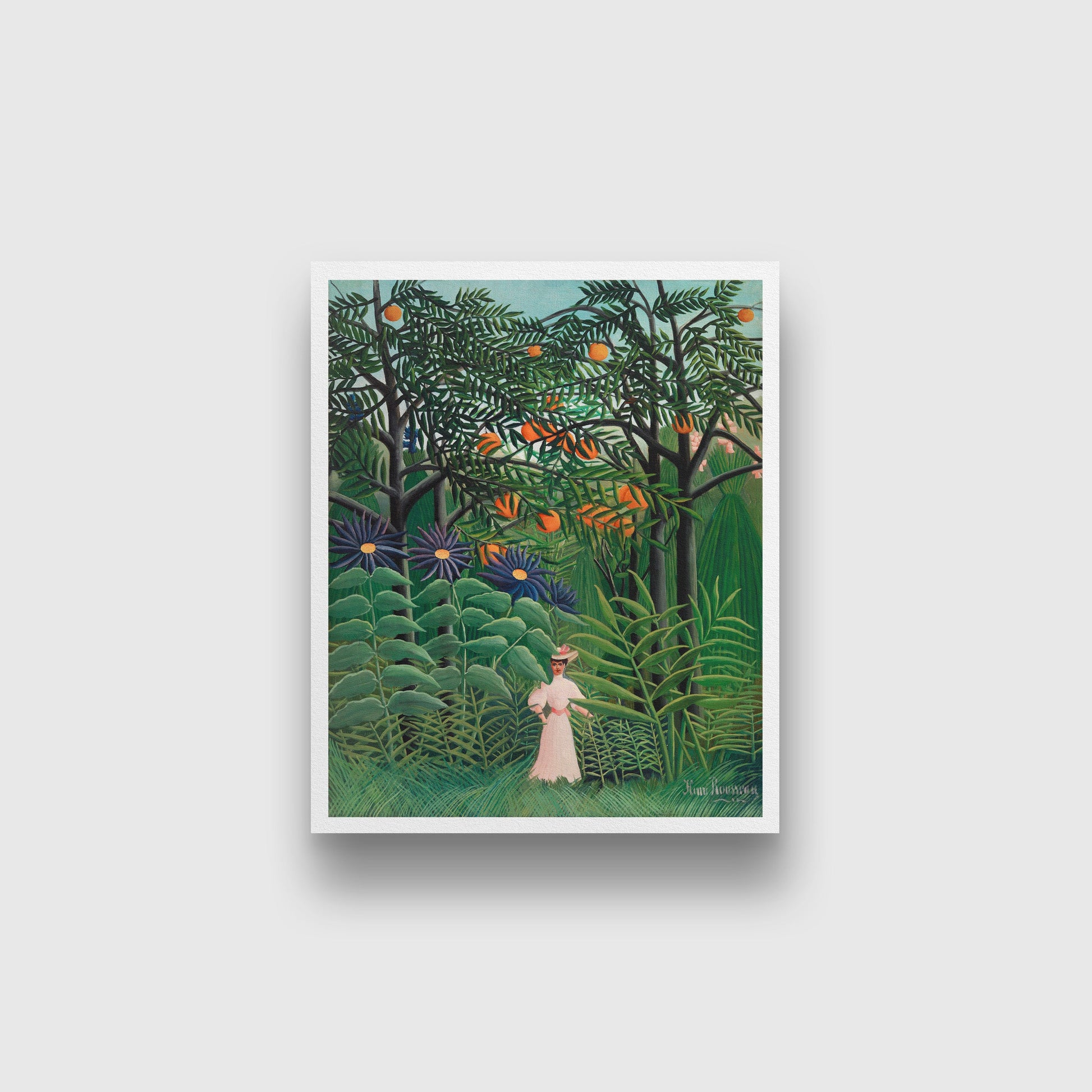 Woman Walking in an Exotic Forest painting - Meri Deewar 4 :5 Vertical Premium Wall Art Canvas by MeriDeewar