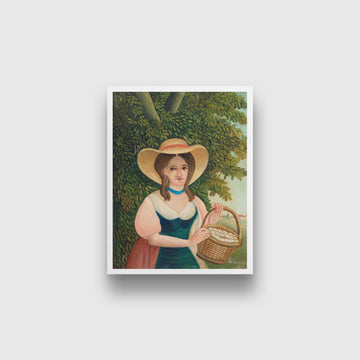 Woman with Basket of Eggs painting - Meri Deewar 3 : 4 Vertical Premium Wall Art Canvas by MeriDeewar