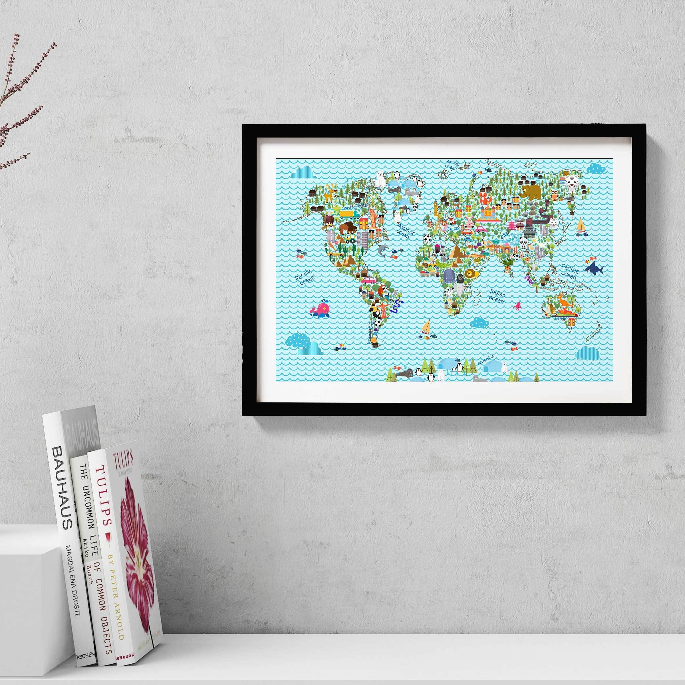 World map illustration Painting - Meri Deewar 3 : 2 Horizontal Premium Wall Art Canvas by MeriDeewar