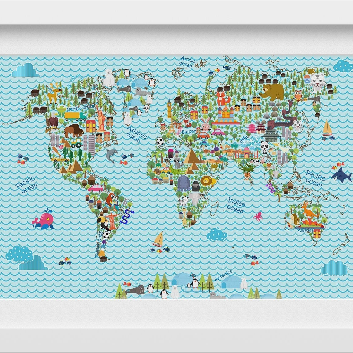 World map illustration Painting - Meri Deewar 3 : 2 Horizontal Premium Wall Art Canvas by MeriDeewar