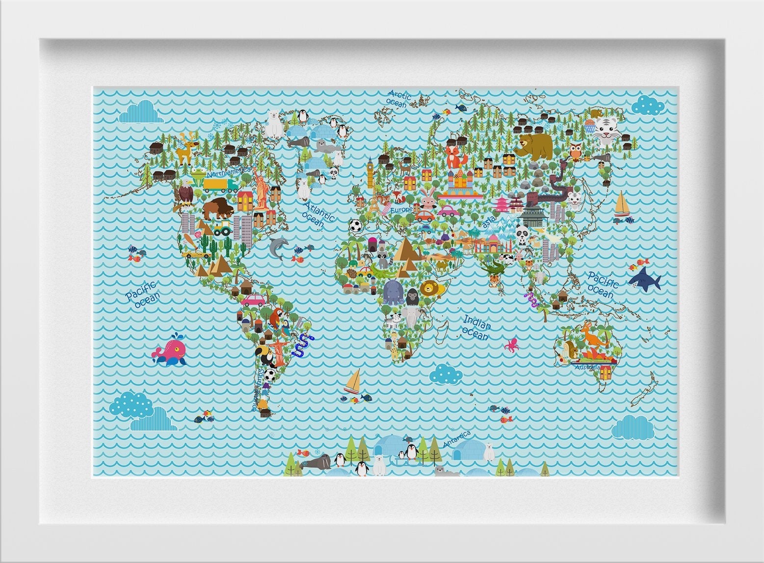 World map illustration Painting - Meri Deewar 3 : 2 Horizontal Premium Wall Art Canvas by MeriDeewar