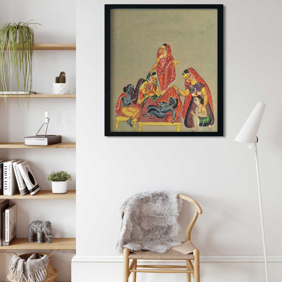 Worship Of The Infant Krishna Painting 1 : 1 Square Premium Wall Art Canvas by MeriDeewar