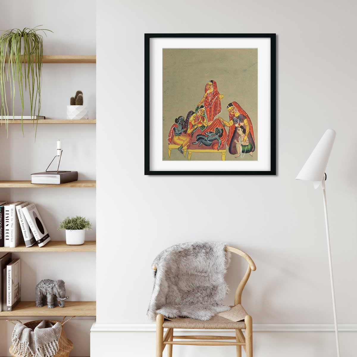 Worship Of The Infant Krishna Painting 1 : 1 Square Premium Wall Art Canvas by MeriDeewar