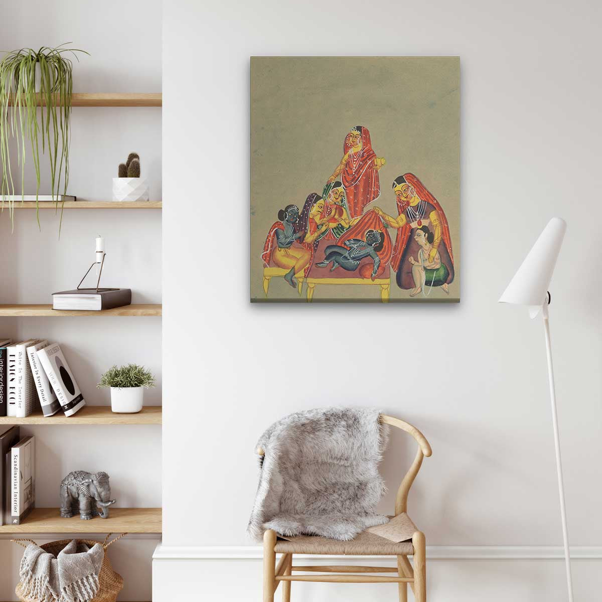Worship Of The Infant Krishna Painting 1 : 1 Square Premium Wall Art Canvas by MeriDeewar
