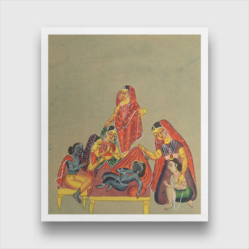Worship Of The Infant Krishna Painting 1 : 1 Square Premium Wall Art Canvas by MeriDeewar