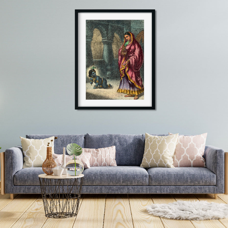 Yashoda and Gopal Painting 3 : 4 Vertical Premium Wall Art Canvas by MeriDeewar