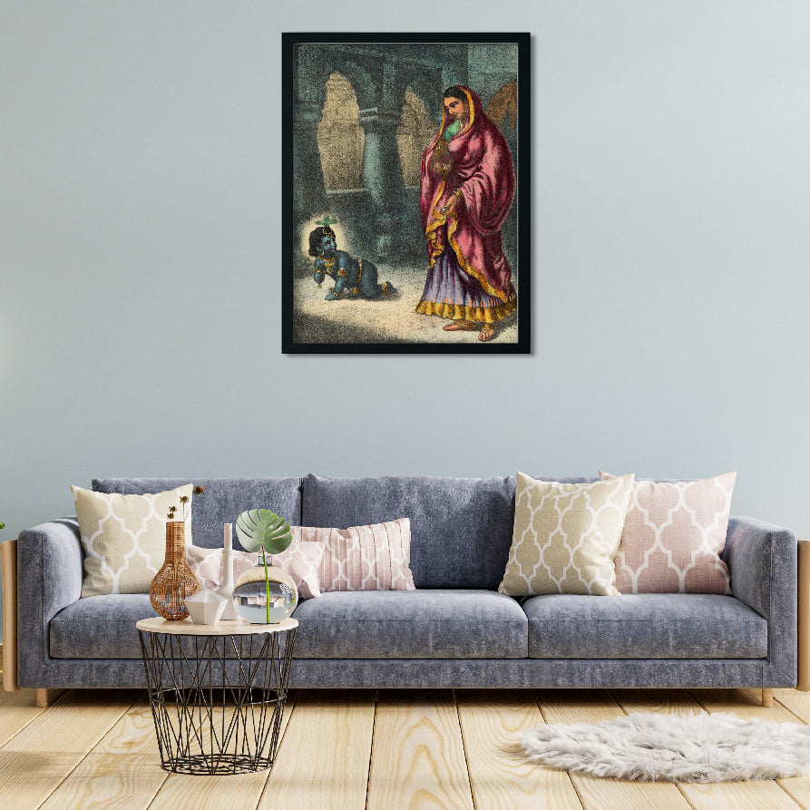 Yashoda and Gopal Painting 3 : 4 Vertical Premium Wall Art Canvas by MeriDeewar