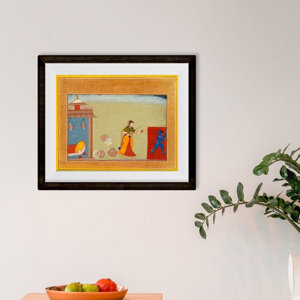 Yashoda_Chastises_Her_Foster_Son_Youthful_Krishna Painting - Meri Deewar 5 : 4 Horizontal Premium Wall Art Canvas by MeriDeewar