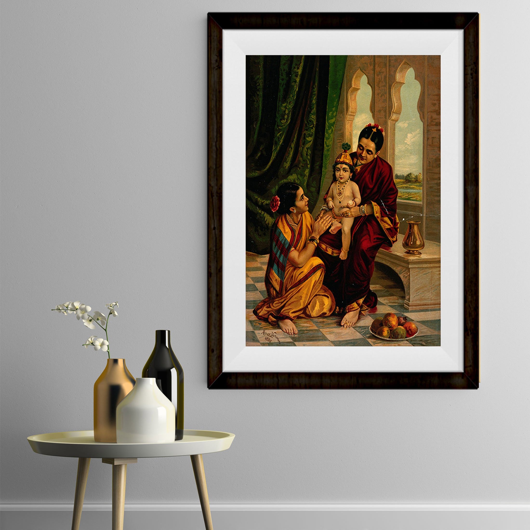 Yasoda with Krishna painting by Artist Raja Ravi Varma - Meri Deewar 4 :5 Vertical Premium Wall Art Canvas by MeriDeewar