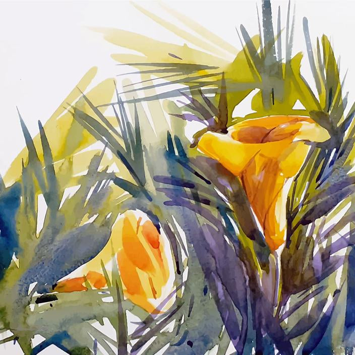 Yellow Flower Watercolour Painting 4 : 3 Horizontal Premium Wall Art Canvas by MeriDeewar