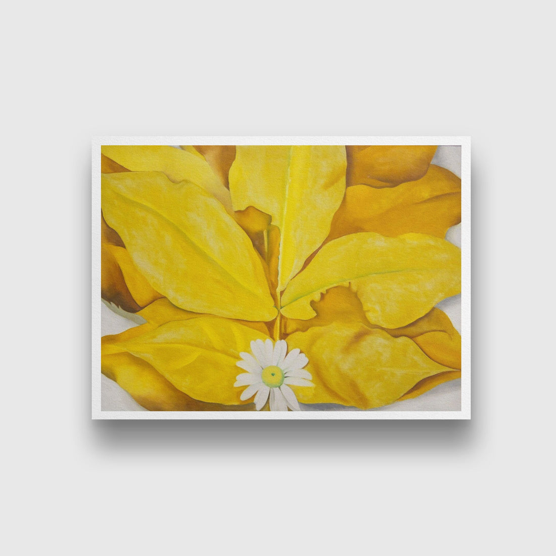 Yellow Hickory Leaves With Daisy Painting- Meri Deewar 4 : 3 Horizontal Premium Wall Art Canvas by MeriDeewar