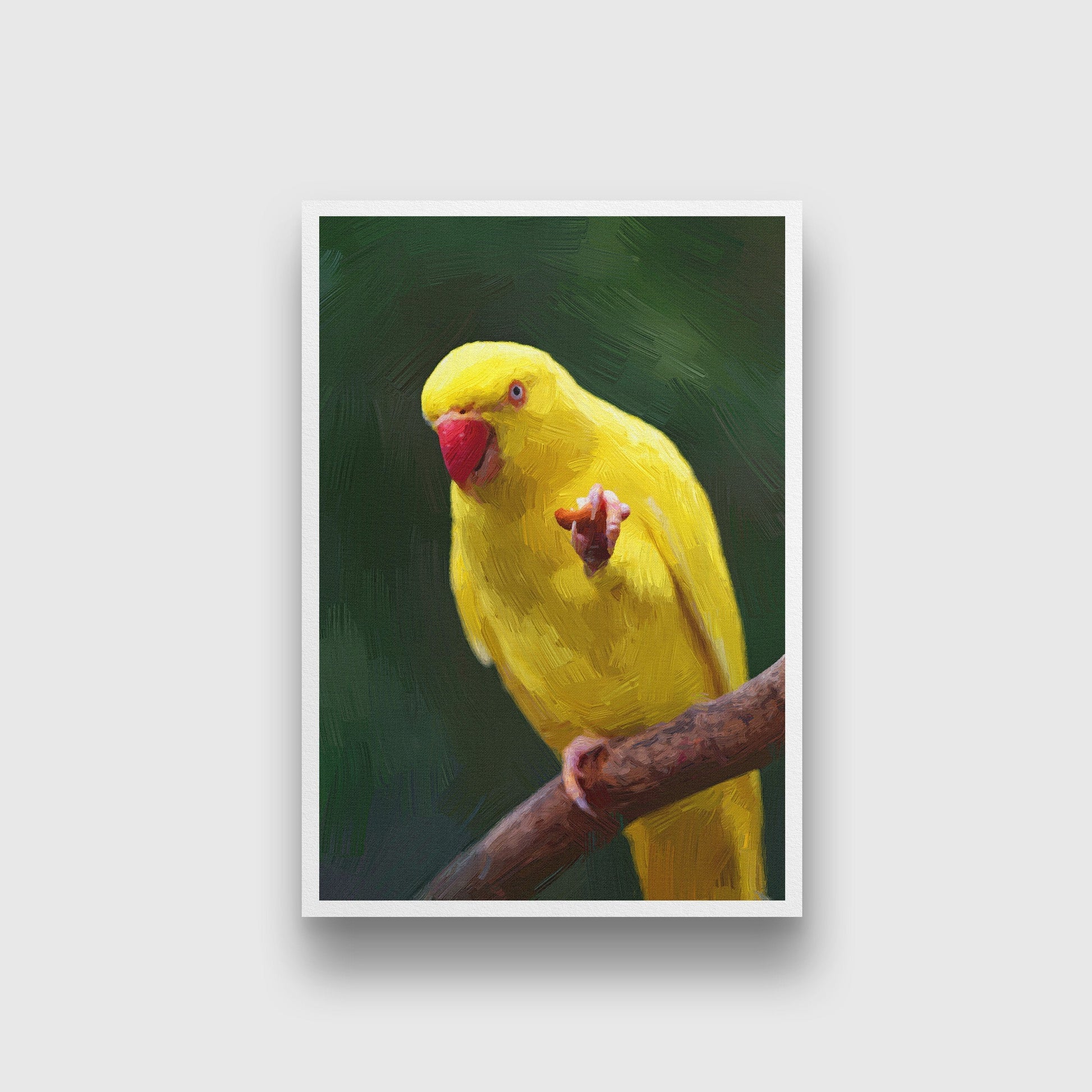 Yellow little African parrot Painting - Meri Deewar 2 : 3 Vertical Premium Wall Art Canvas by MeriDeewar