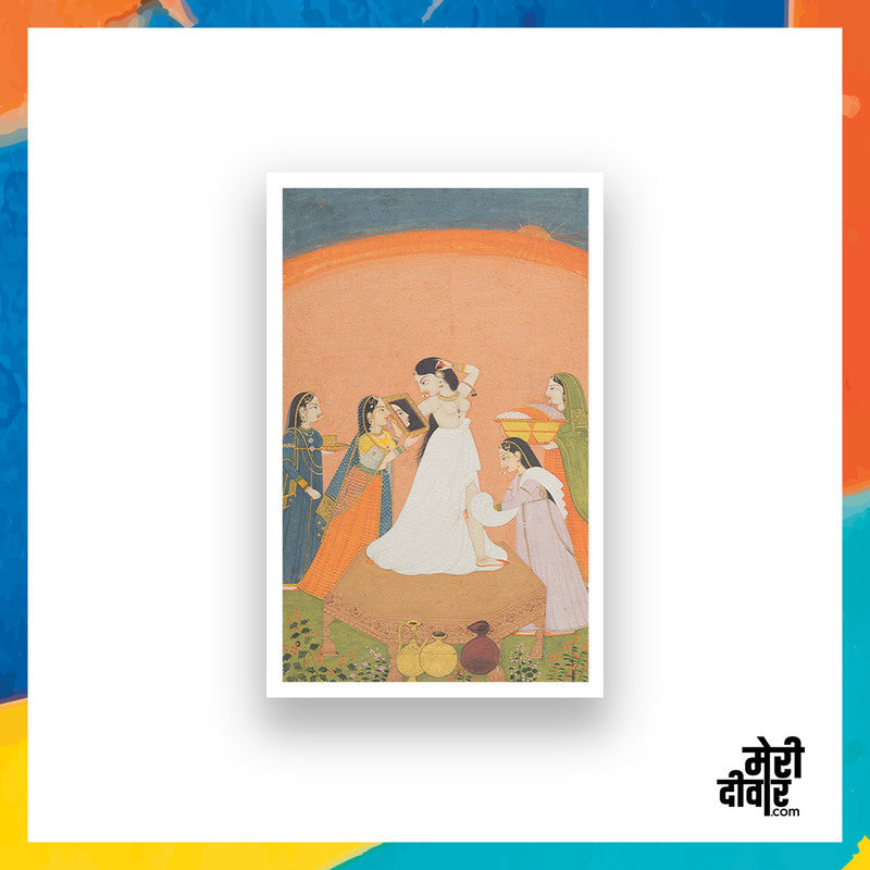 ndian Medieval art was characterized by the prominence of miniature paintings, with themes from mythology or the tales of kings.