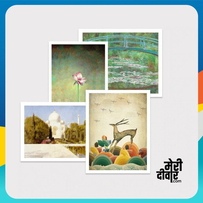 Order this set of 4 prints: White Water Lilies By Claude Monet, Lotus Painting, The Taj Mahal By Edwin Lord Weeks and deer painting from our collections.