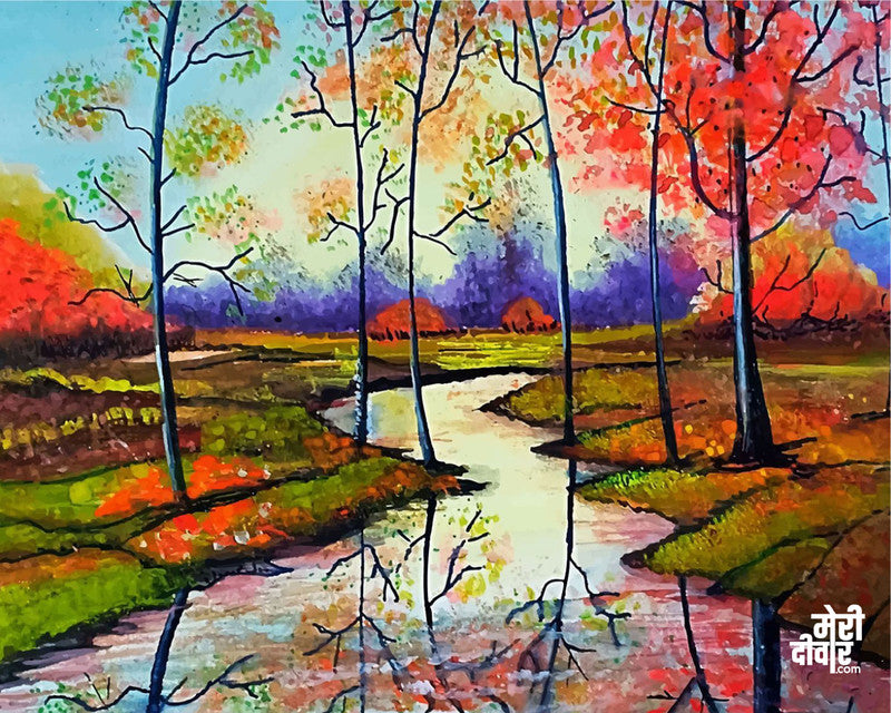 Bright colours, different shades of red, orange and green