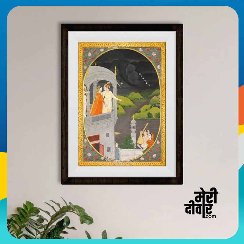 A 17th-century artwork, this painting exhibits Radha and Krishna