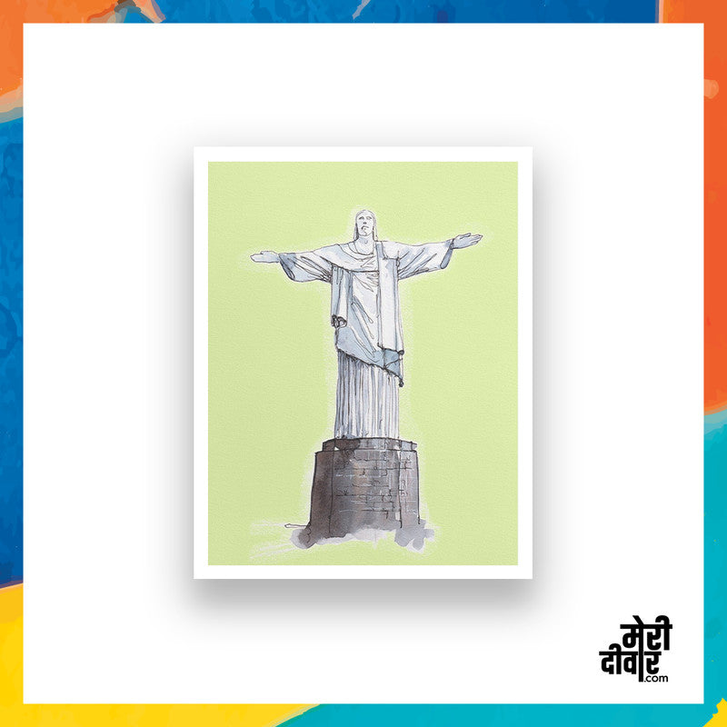 An artistic rendition of Christ The Redeemer statue of Rio De Jenerio, this painting fits contemporary home designs.