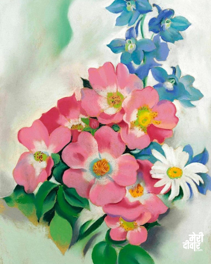 PINK ROSES AND LARKSPUR