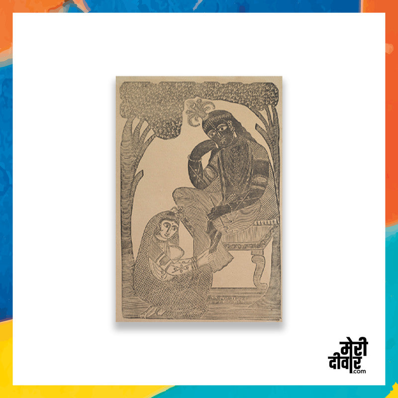 Depicting Radha sitting at Krishna's feet shows the bond and love between the two.