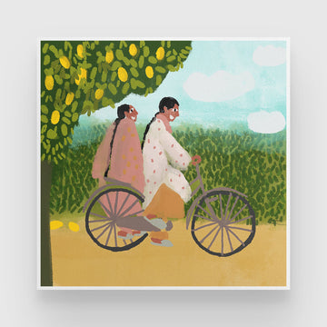 Bicycle Ride By Shreya Roy Chowdary , Indian Art Paintings