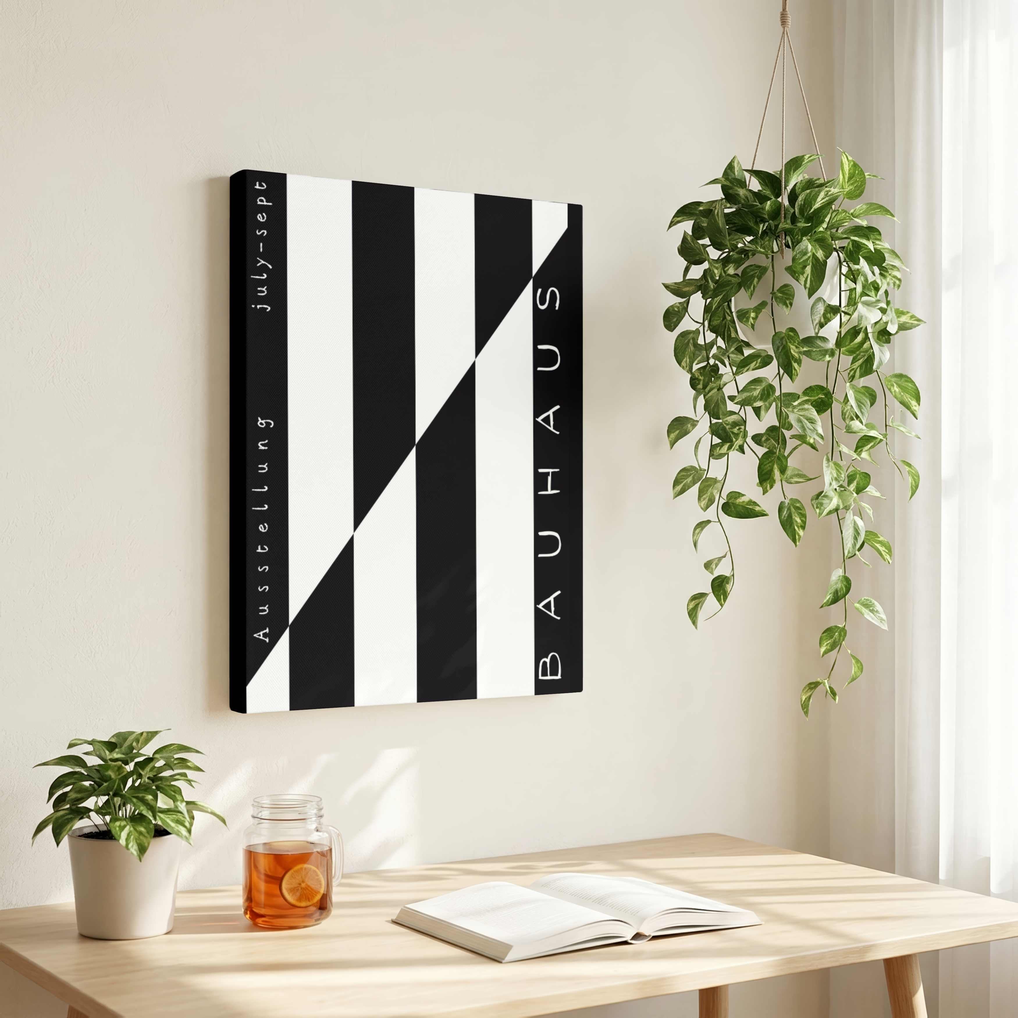Bauhaus "Ausstellung July-Sept" Counterchange Diagonal Block Poster | Vertical High-Contrast White Framed Wall Art
