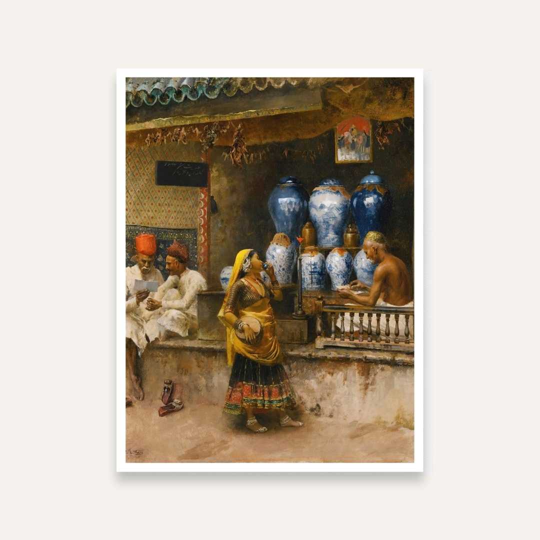 Rajasthani Market Scene Painting for Living Room | Vintage Indian Wall Art | MeriDeewar 5 : 6 Vertical Premium Wall Art Canvas by MeriDeewar