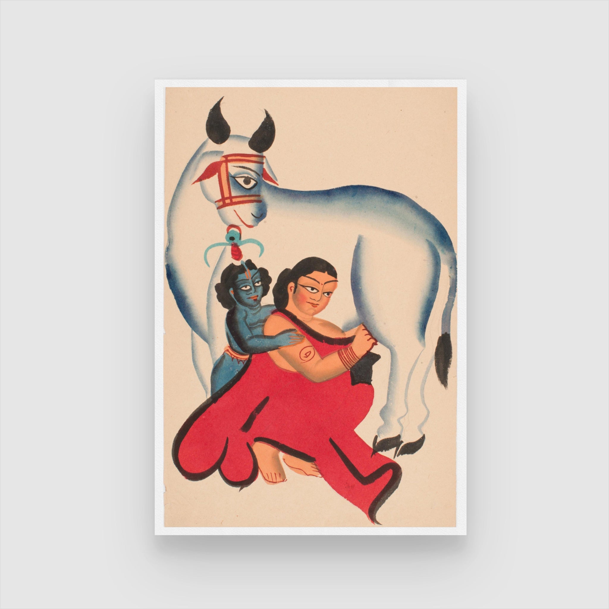 Balkrishna And Yashoda Milks Cow Kalighat Painting