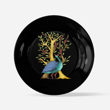 Gond Art Peacock and Tree Wall Decor Plate