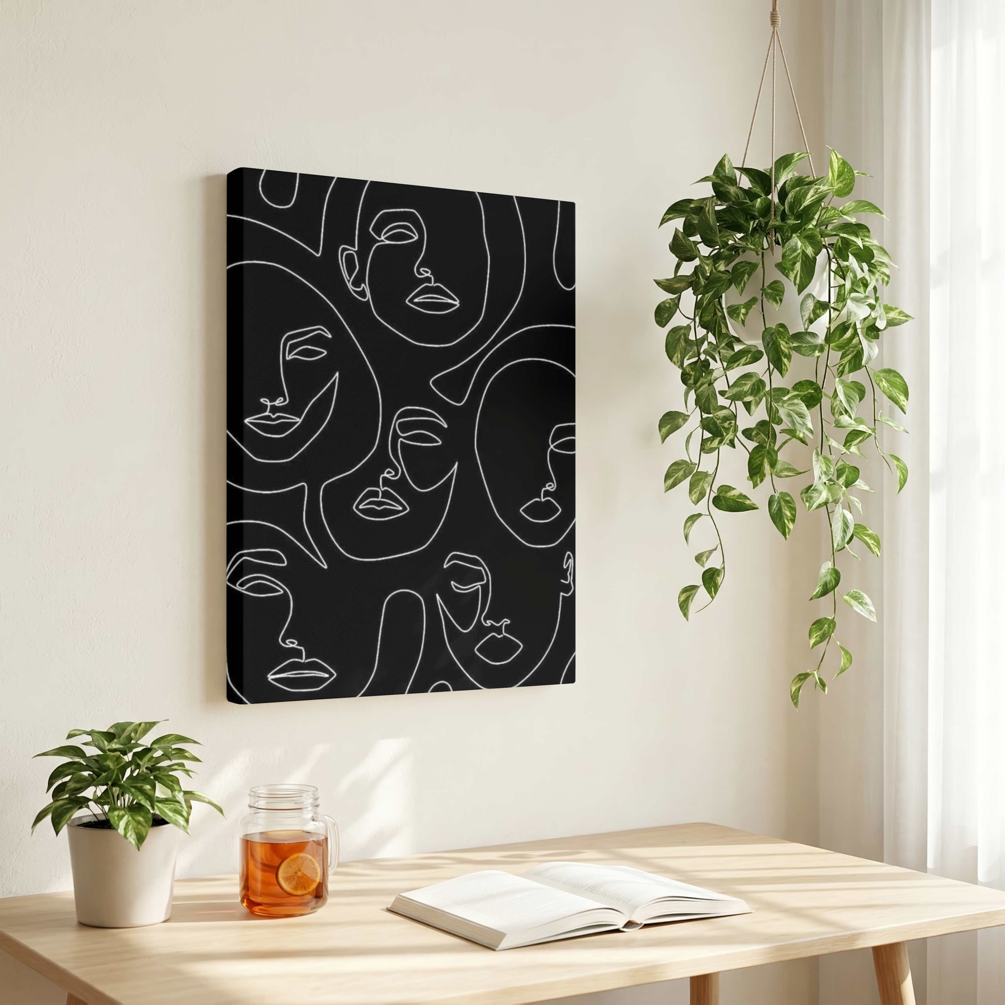Modern Scandinavian Minimalist Abstract Faces Pattern Poster | Vertical Contemporary Boho White Framed Wall Art