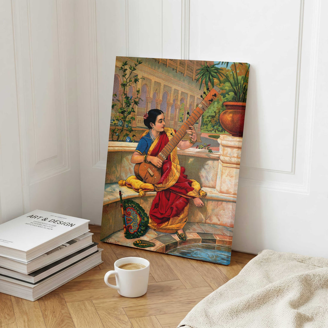Woman Playing Sitar Painting for Wall Art | Indian Classical Music Artwork by MeriDeewar 3 : 4.2 Vertical Premium Wall Art Canvas by MeriDeewar