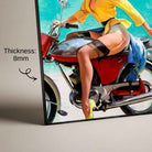 Vintage Pin-Up Girl on Motorcycle Poster | Vertical Borderless Art Frame Poster Premium Wall Art Canvas by MeriDeewar