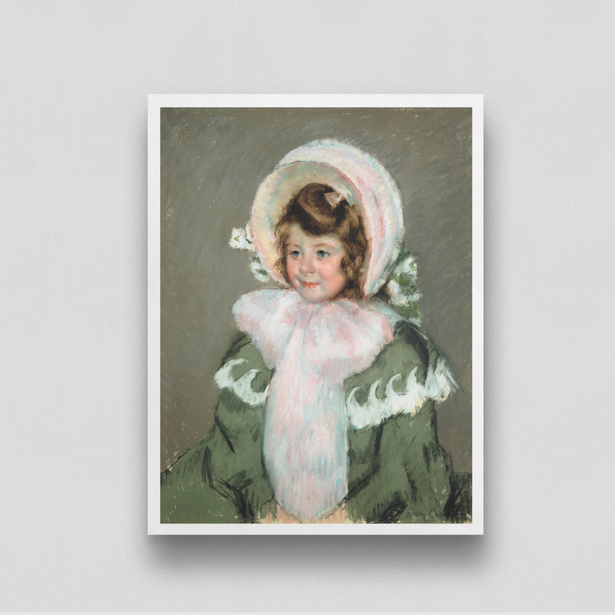 Cute Child in Green Coat by Mary Cassatt