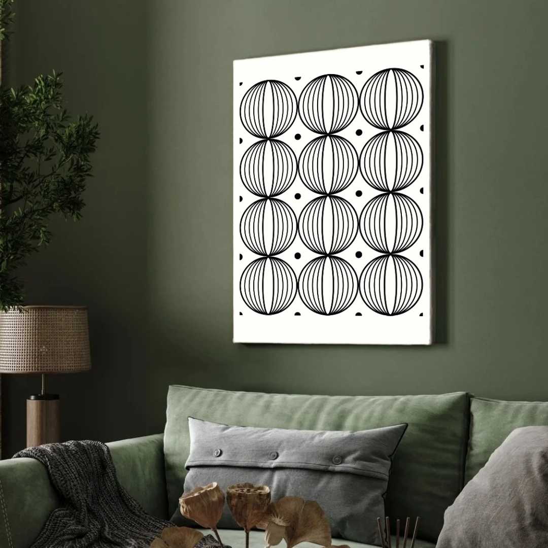 Minimalist 3D Wireframe Sphere Grid Poster | Vertical High-Contrast White Framed Geometric Wall Art