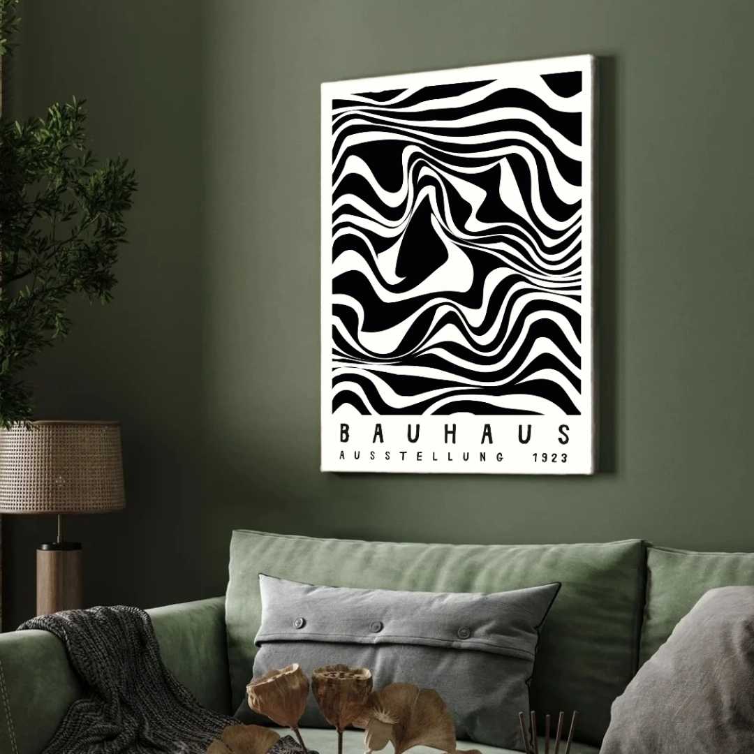 Bauhaus "Ausstellung 1923" Kinetic Liquid Marbling Waves Poster | Vertical High-Contrast White Framed Wall Art