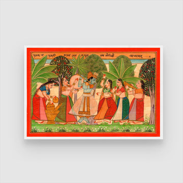 Krishna with Radha and Gopis Painting