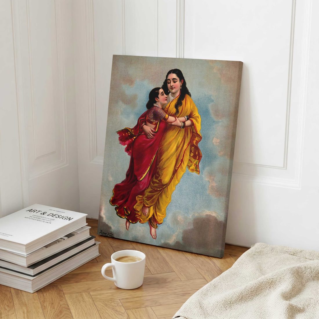 Menaka Takes Shakuntala to Heaven Painting | Raja Ravi Varma Art | MeriDeewar 2 : 3 Vertical Premium Wall Art Canvas by MeriDeewar