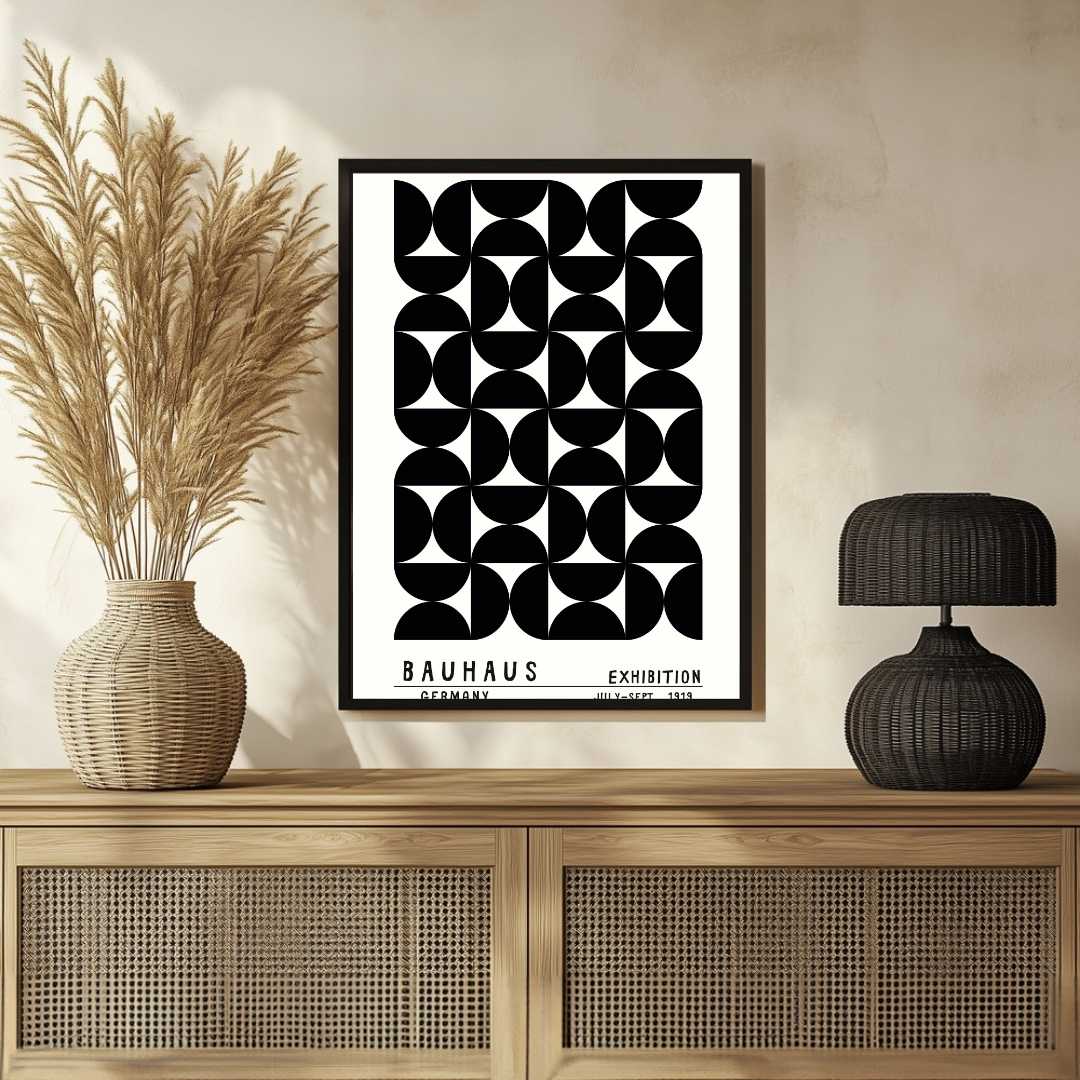 Bauhaus Germany "Exhibition 1919" Interlocking Semi-Circle Tessellation Poster | Vertical High-Contrast White Framed Wall Art