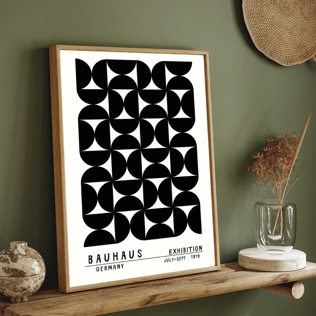 Bauhaus Germany "Exhibition 1919" Interlocking Semi-Circle Tessellation Poster | Vertical High-Contrast White Framed Wall Art