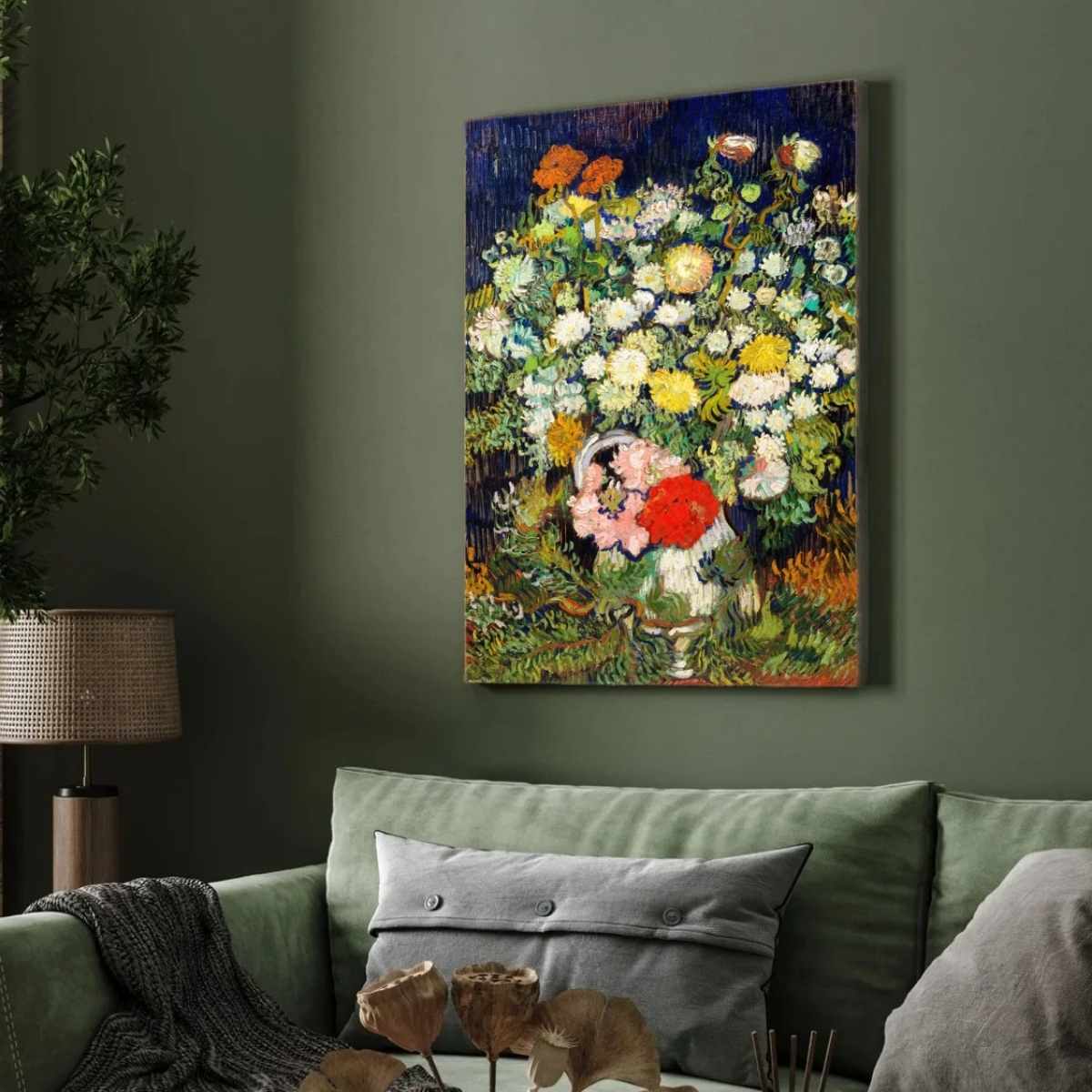 Floral Painting for Living Room – Van Gogh Bouquet of Flowers in a Vase | Wall Art for Home Decor 3 : 4 Vertical Premium Wall Art Canvas by MeriDeewar