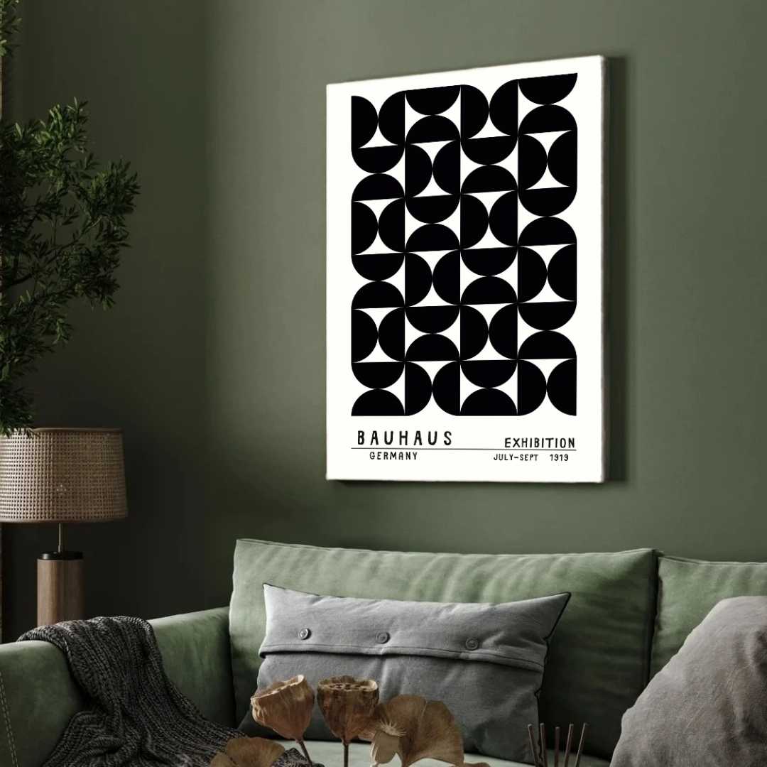 Bauhaus Germany "Exhibition 1919" Interlocking Semi-Circle Tessellation Poster | Vertical High-Contrast White Framed Wall Art