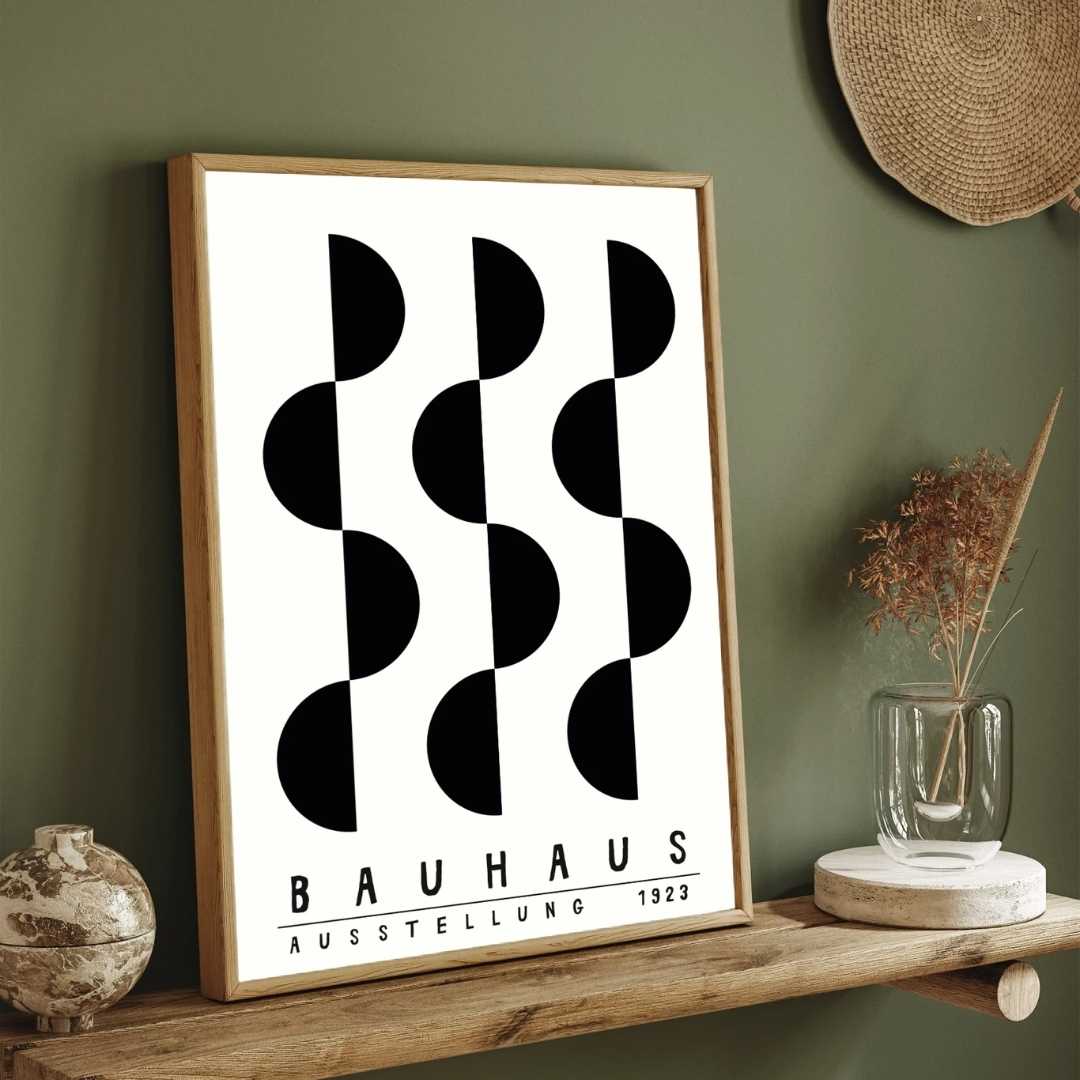 Bauhaus "Ausstellung 1923" Alternating Semi-Circle Wave Poster | Vertical High-Contrast White Framed Wall Art