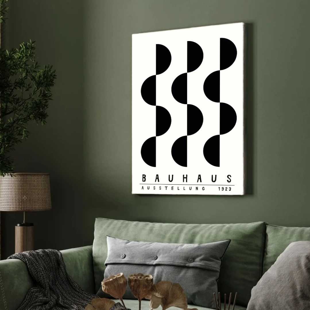 Bauhaus "Ausstellung 1923" Alternating Semi-Circle Wave Poster | Vertical High-Contrast White Framed Wall Art